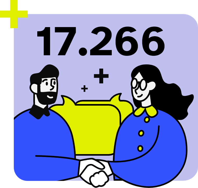 Desen cu 2 oameni care dau mâna și numărul 17 266 scris mare deasupra lor